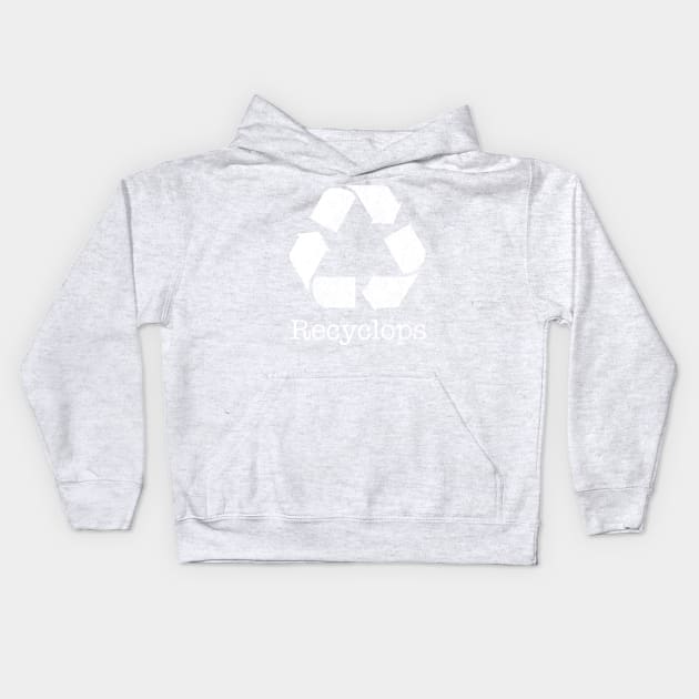 Reduce. Reuse. Recyclops Kids Hoodie by aqhart